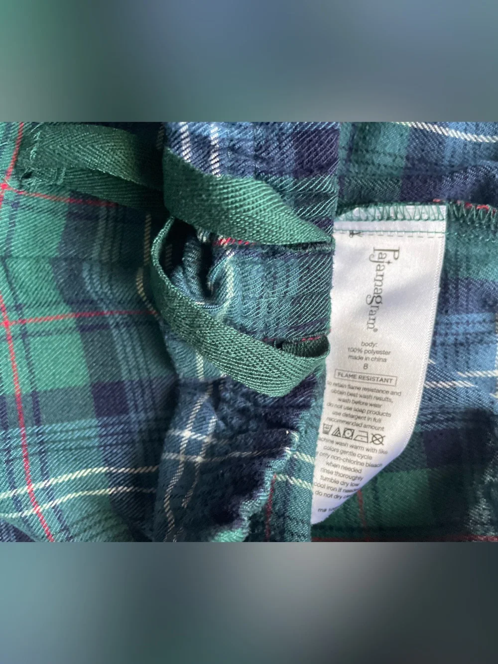 Kids Plaid Long-Sleeve Button Up& Pants Pajama Set in Green & Navy